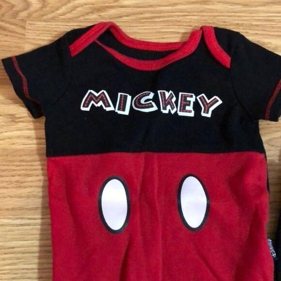 Disney Baby Mickey Mouse Bodysuit & Pants Set 0-3M Cotton/Polyester Black/Red - Picture 2 of 8